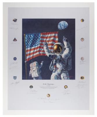 Lot #493 Apollo Astronauts Multi-Signed Lithograph: 'In the Beginning...'