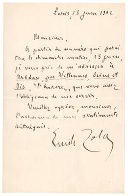 Lot #395 Emile Zola Autograph Letter Signed