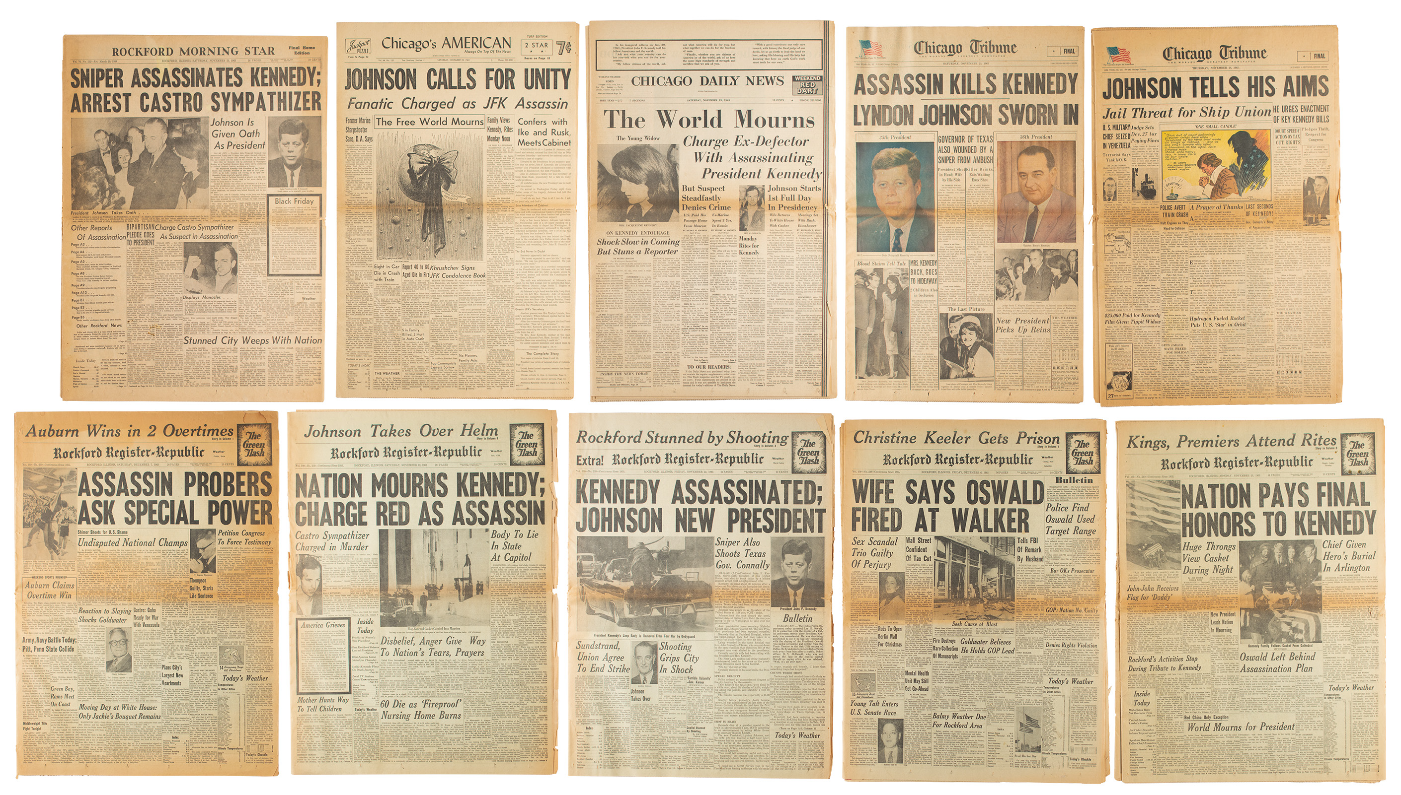 Lot #118 John F. Kennedy Assassination (10) Newspapers - Image 1
