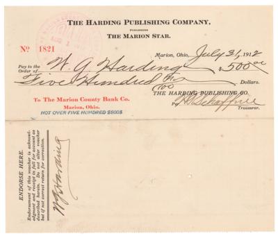Lot #113 Warren G. Harding Document Signed - Image 1