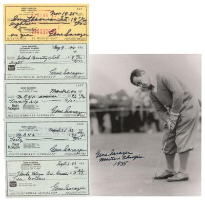 Lot #940 Gene Sarazen Signed Photograph and (5) Signed Checks - Image 1