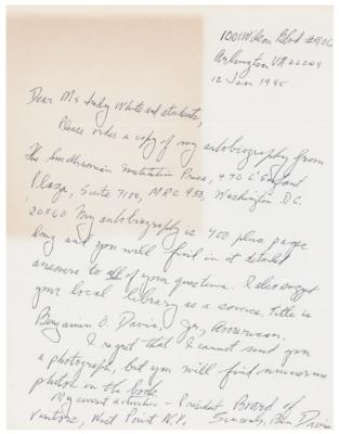 Lot #422 Benjamin O. Davis, Jr. Autograph Letter Signed - Image 1
