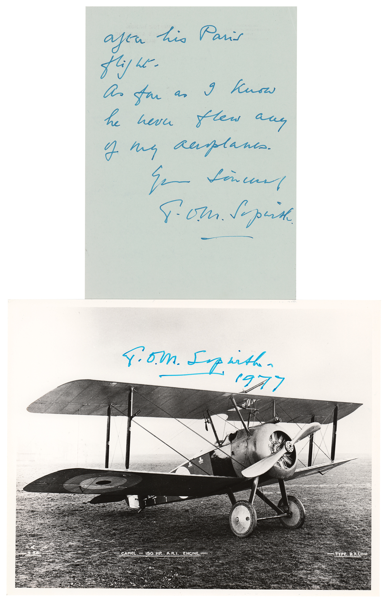 Lot #489 Thomas Sopwith Signed Photograph and Autograph Letter Signed