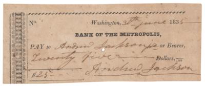 Lot #10 Andrew Jackson Signed Check as President