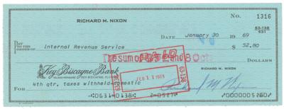 Lot #65 Richard Nixon Signed Check as President - Image 1