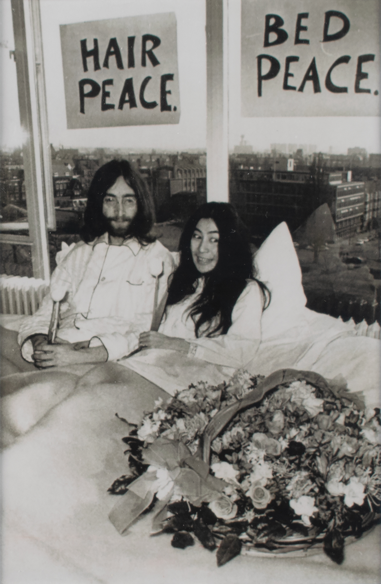 Lot #730 Beatles: Lennon and Ono Original 'Bed-in for Peace' Wire Photograph