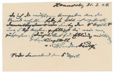 Lot #300 Paul von Hindenburg Autograph Letter Signed