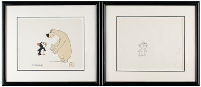 Lot #1187 Chilly Willy and Maxie the Polar Bear production cel and drawing from A Gooney Is Born signed by Walter Lantz