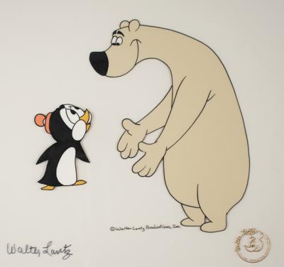 Lot #1187 Chilly Willy and Maxie the Polar Bear production cel and drawing from A Gooney Is Born signed by Walter Lantz - Image 3