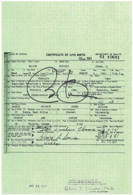 Lot #135 Barack Obama Signed Mock Birth Certificate - Image 1