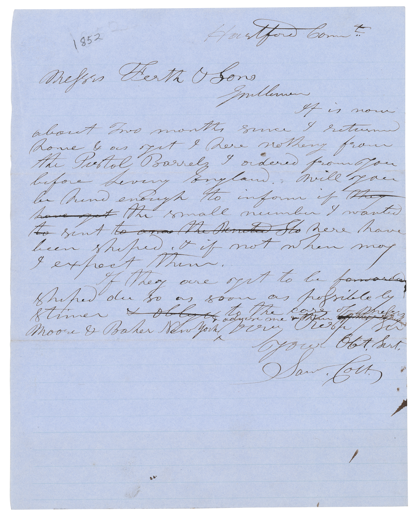 Lot #191 Samuel Colt Autograph Letter Signed