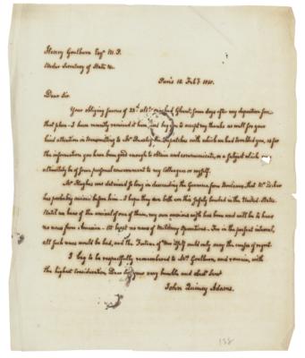 Lot #7 John Quincy Adams Press Copy Letter - Image 1