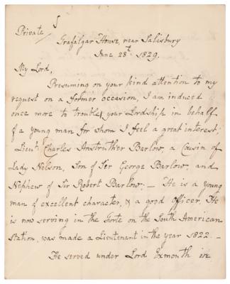 Lot #456 William Nelson, 1st Earl Nelson Autograph Letter Signed - Image 1
