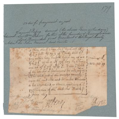 Lot #631 Samuel Pepys Partial Document Signed