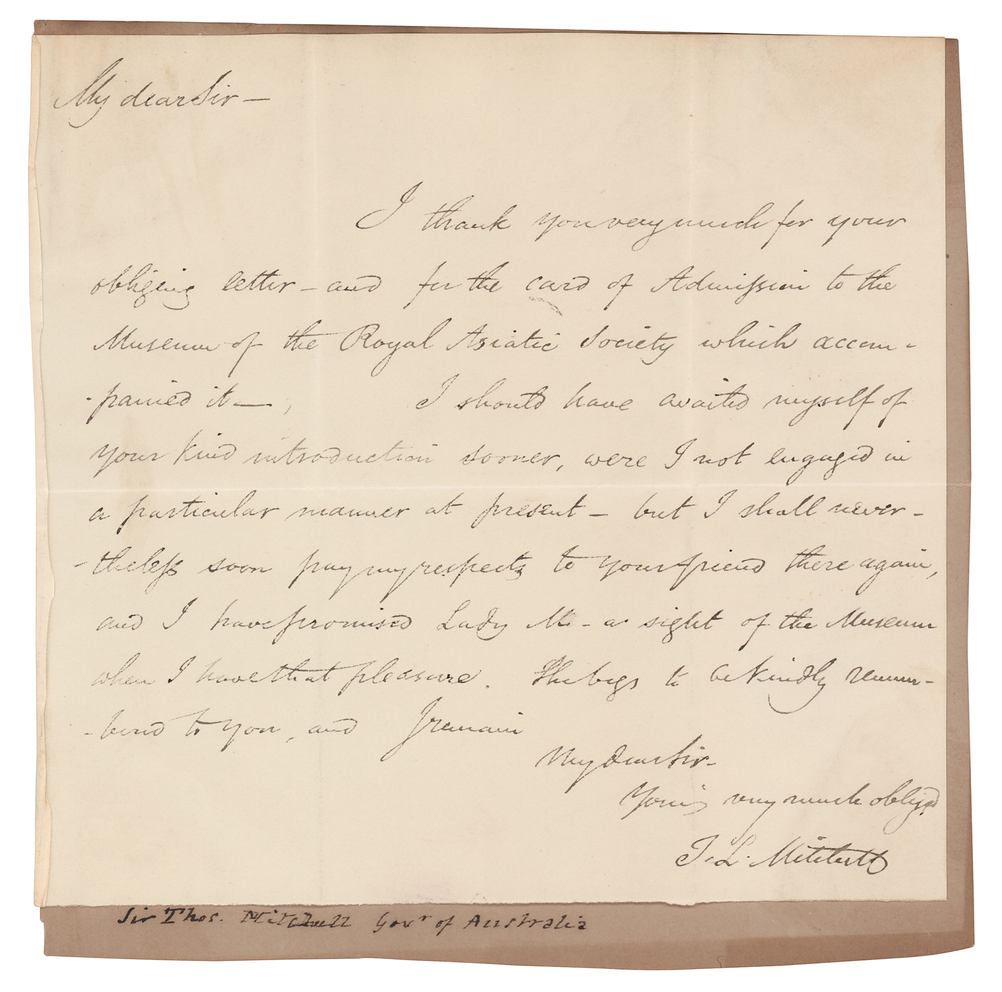 Lot #327 Thomas Livingstone Mitchell Autograph Letter Signed