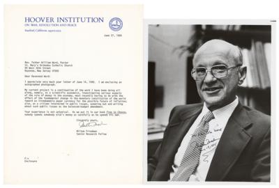Lot #285 Milton Friedman Signed Photograph and Typed Letter Signed