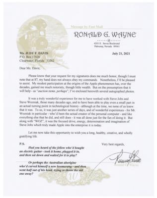 Lot #230 Apple: Ronald Wayne Typed Letter Signed - Image 1