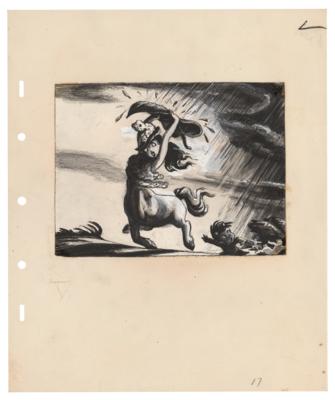Lot #990 Centaurette and Baby Satyr production concept storyboard painting from Fantasia