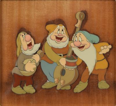 Lot #956 Sneezy, Happy, and Bashful production cels from Snow White and the Seven Dwarfs - Image 2