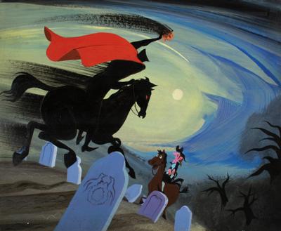 Lot #1029 Mary Blair concept storyboard painting of Ichabod and the Headless Horseman from The Legend of Sleepy Hollow - Image 2