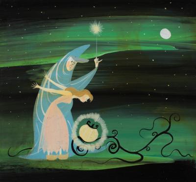 Lot #1031 Mary Blair concept storyboard painting of Cinderella and Fairy Godmother from Cinderella - Image 2