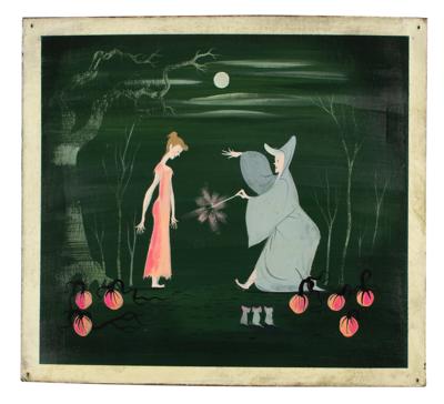 Lot #1032 Mary Blair concept storyboard painting of Cinderella and Fairy Godmother from Cinderella - Image 1