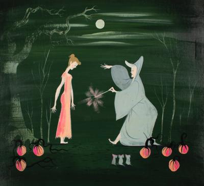 Lot #1032 Mary Blair concept storyboard painting of Cinderella and Fairy Godmother from Cinderella - Image 2