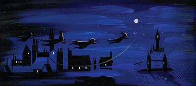 Lot #1034 Mary Blair concept panorama storyboard painting from Peter Pan - Image 2