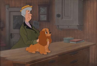 Lot #1005 Aunt Sarah and Lady production cels and key master background from Lady and the Tramp - Image 1