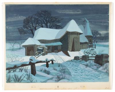 Lot #1013 Snowy Barn hand-painted master background from One Hundred and One Dalmatians - Image 1