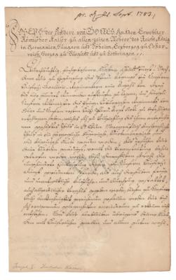 Lot #308 Joseph II, Holy Roman Emperor Document Signed