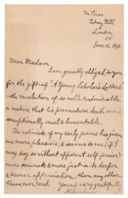 Lot #677 Algernon Swinburne Autograph Letter