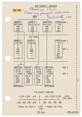 Lot #573 STS-6 Flown Checklist Page (From the
