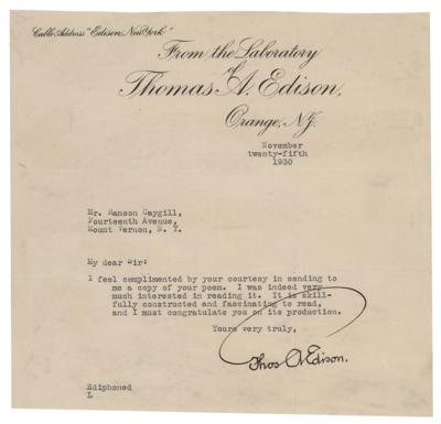 Lot #193 Thomas Edison Typed Letter Signed