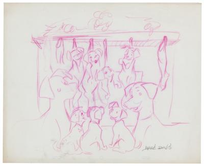 Lot #1131 Pongo, Perdita, and Puppies production drawing from 101 Dalmatians signed by Marc Davis - Image 1