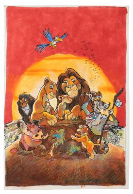 Lot #1025 Full cast publicity painting from The Lion King - Image 1