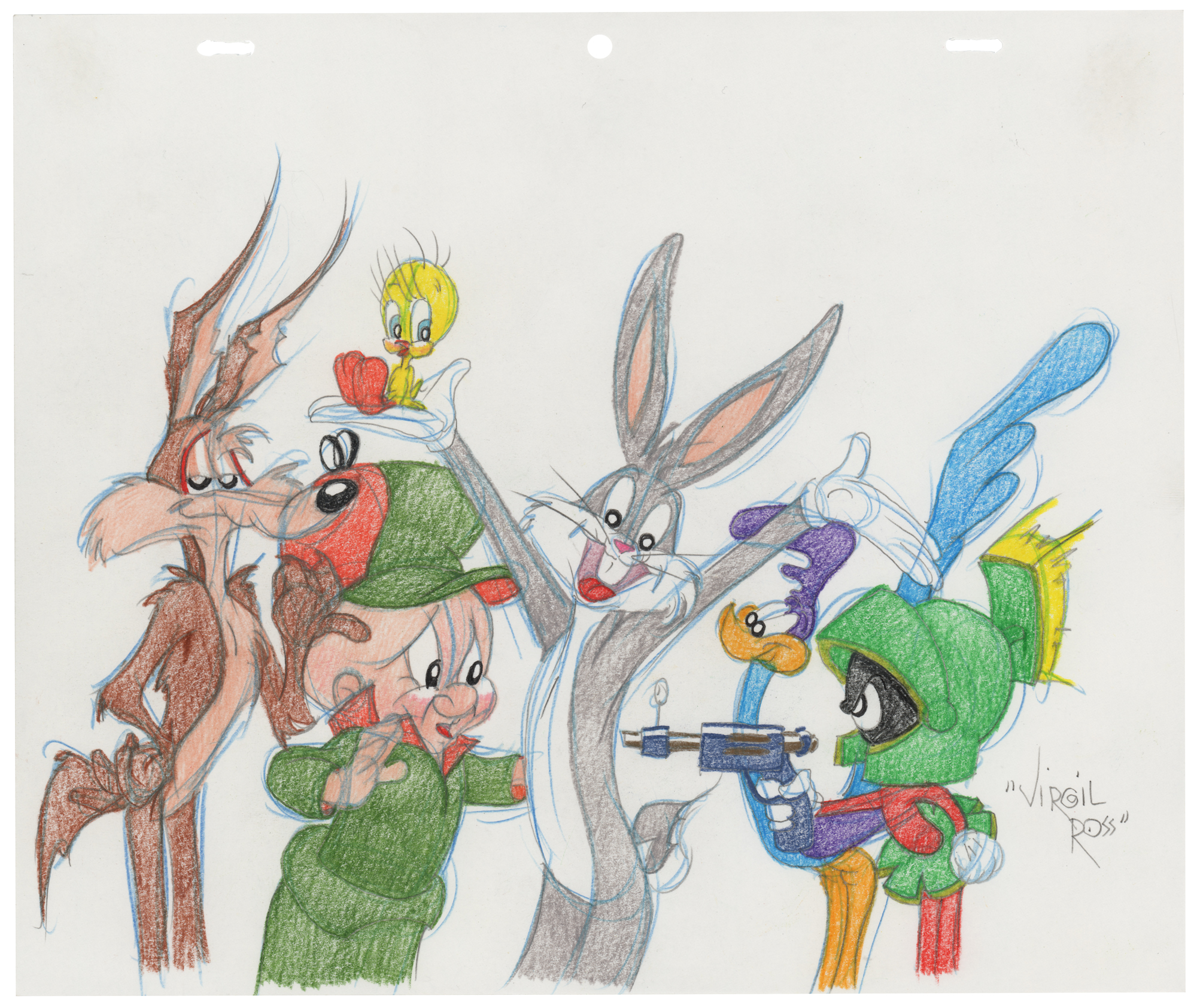 Bugs Bunny, Elmer Fudd, Tweety Bird, Wile E. Coyote, Road Runner, and  Marvin Martian original drawing by Virgil Ross | Sold for $1,709 | RR  Auction