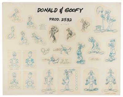 Lot #1020 Donald Duck and Goofy paste-up model sheet from Swabbies signed by Darrell Van Citters - Image 1
