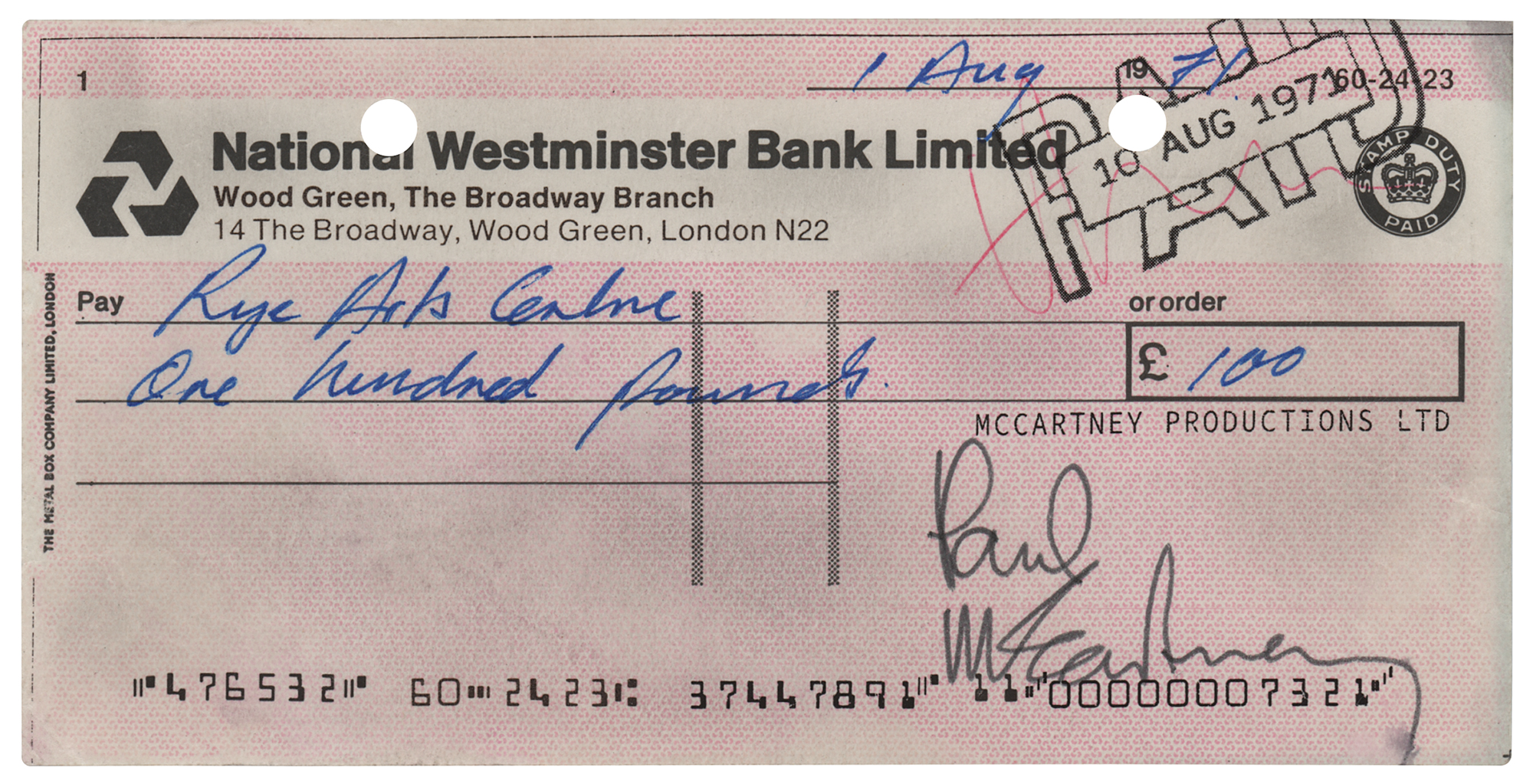 Lot #693 Beatles: Paul McCartney Signed Check