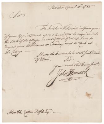 Lot #174 John Hancock Autograph Letter Signed