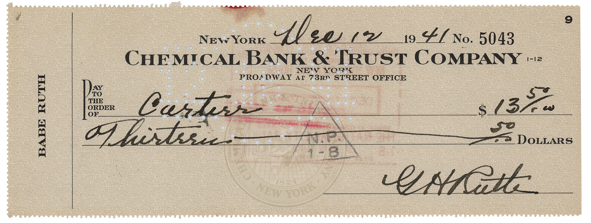 Babe Ruth Signed Check | Sold for $8,728 | RR Auction