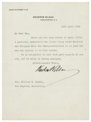 Lot #166 Woodrow Wilson Typed Letter Signed - Image 1
