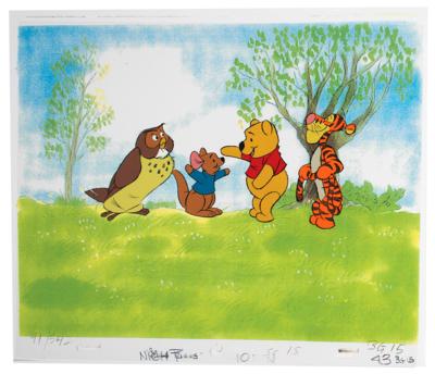 Lot #1136 Winnie the Pooh, Friend Owl, Roo, and Tigger production cel from a Disney television show - Image 1