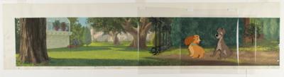 Lot #1004 Lady and Tramp production cels on a panoramic master background from Lady and the Tramp - Image 3