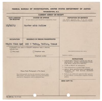 Lot #223 Jack Ruby Signed Fingerprint Card from Nov. 25, 1963 - Image 2