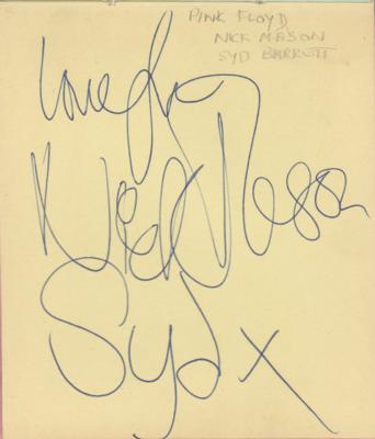 Lot #4147 Pink Floyd 1967 Signatures with Syd Barrett from Jimi Hendrix Fall UK tour - Image 1