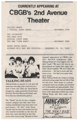Lot #4524 CBGB’s 2nd Avenue Theater 1977 Program - Image 2