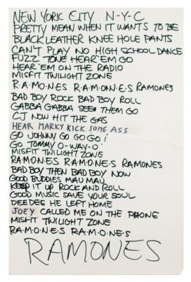 Lot #4473 Ramones: Handwritten Lyrics for 'R.A.M.O.N.E.S.' by Motorhead - Image 1
