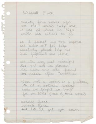 Lot #4513 Dee Dee Ramone Handwritten Lyrics for 'Weasel Face'