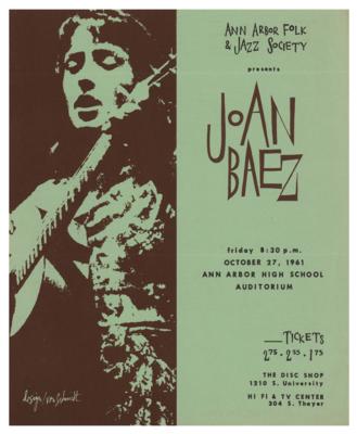 Lot #4256 Joan Baez 1961 Ann Arbor High School Auditorium Handbill